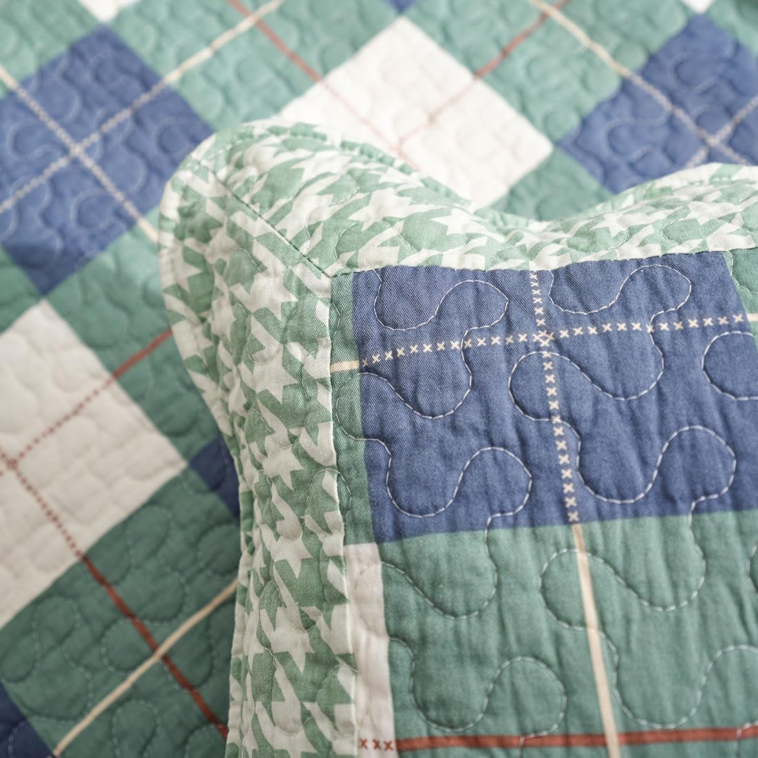 vctops Set of 2 Farmhouse Buffalo Check Plaid Decorative Throw Pillow Covers Cotton Quilted Square Cushion Case (Green Blue,20"x20")
