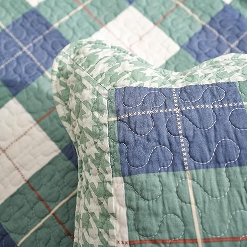 Miniatura 5 de vctops Juego de 2 fundas de almohada decorativas de algodón a cuadros de búfalo de granja, fundas de cojín cuadradas acolchadas (verde azul, 20 x 20