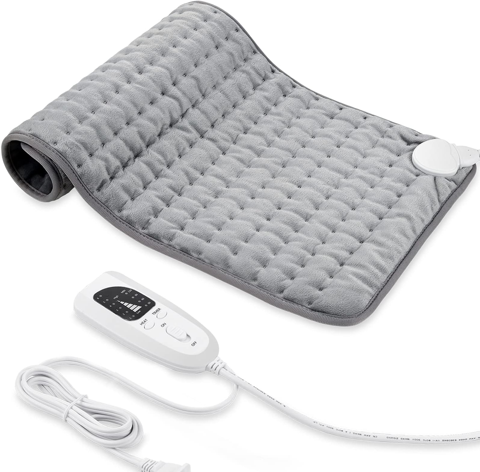 Heating pad, Electric Heat Pad with Automatic Switch-Off and 6 Temperature Levels Heating pad for Back Neck Shoulder Belly Heating Technology - Machine Washable (Silver Gray, 12" x 24")