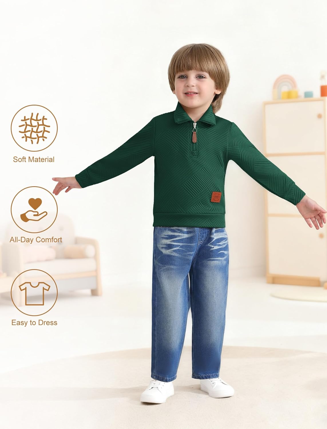 Boy Clothes Long Sleeve Solid Sweatsuits Tops and Jean Pants 2Pcs Boys Fall Winter Outfits Set Size 2-8Y - Image 2