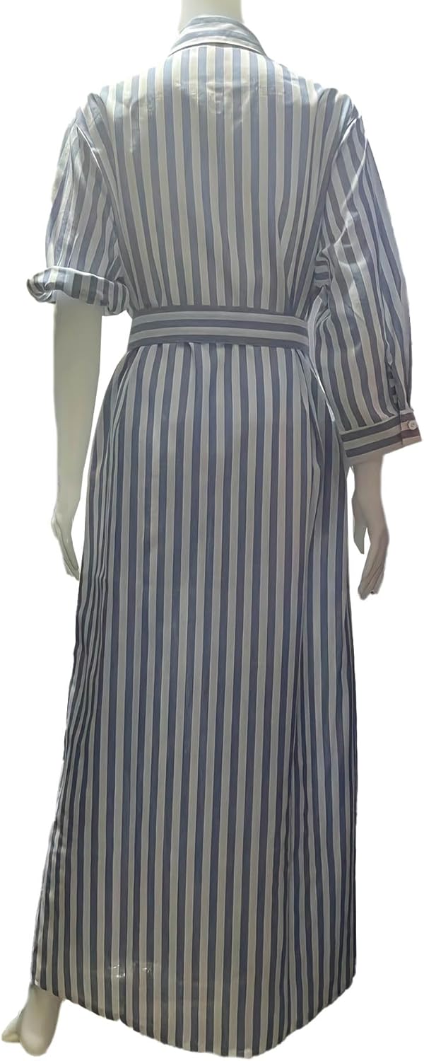 SOMTHRON Women's Summer Striped Shirt Dress 3/4 Sleeve Button Down Lapel Cotton Linen Maxi Dress with Belt - Image 7
