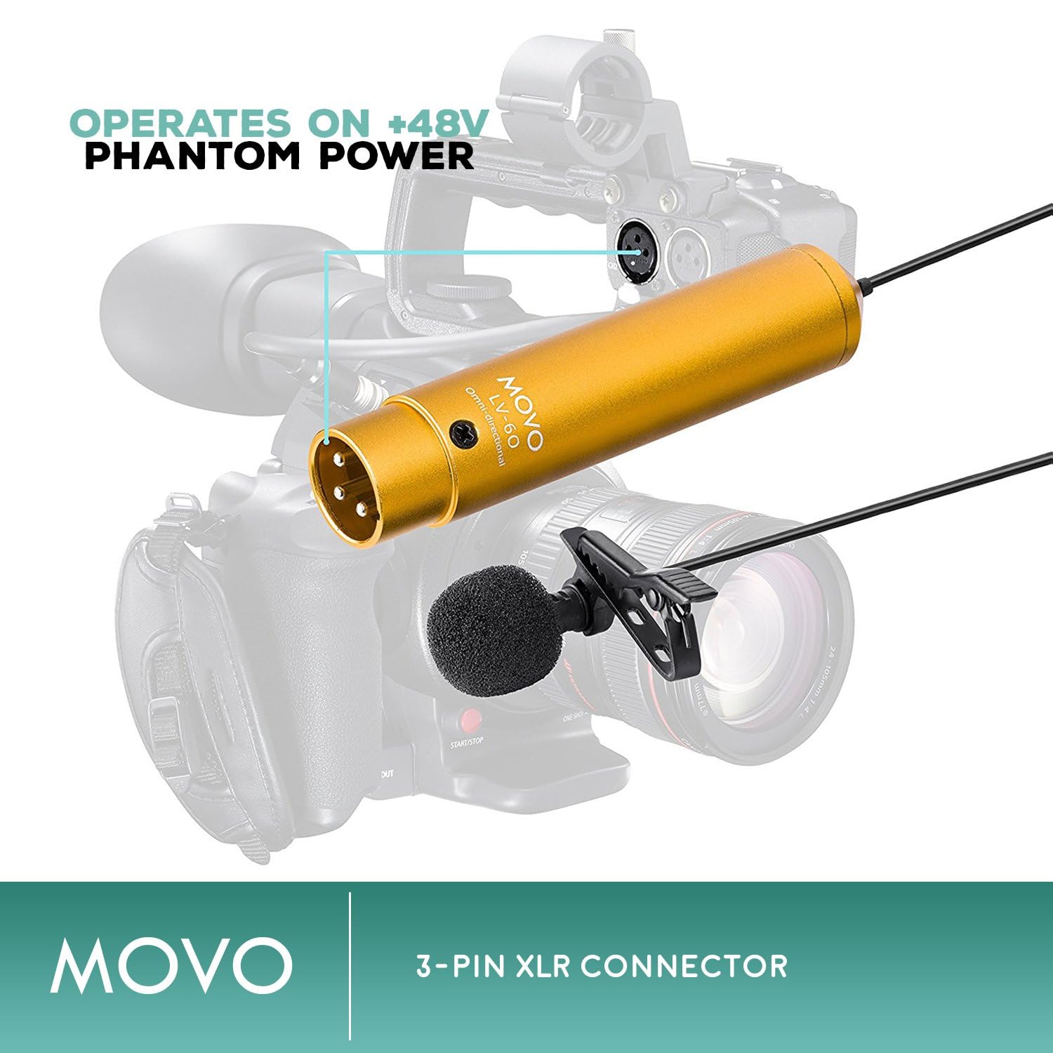 Movo LV-6 Pro Grade Omnidirectional XLR Lavalier Condenser Microphone, with 8.3mm Mic Capsule, Lapel Clip and Windscreen (48V Phantom Powered) - Image 4
