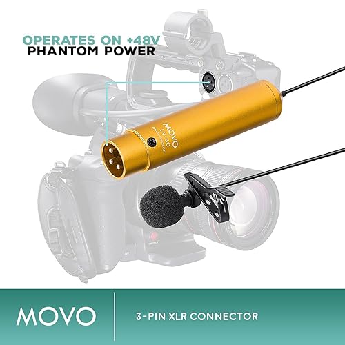 Miniatura 4 de Movo LV-6 Micrófono de condensador Omnidireccional XLR Lavalier de grado profesional, con cápsula de micrófono de 0.327 in, clip de solapa y