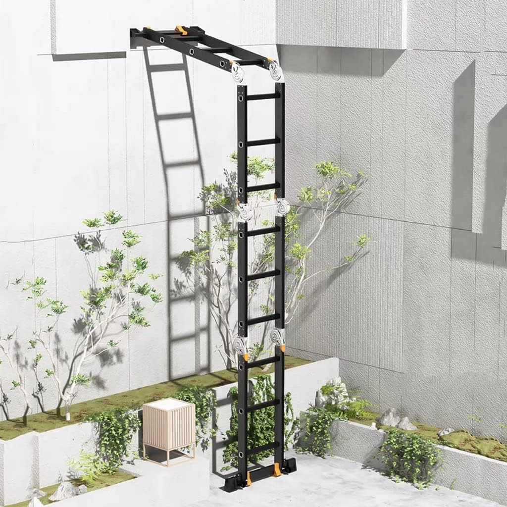 Step Ladder Folding Ladder Aluminum Multipurpose Telescoping Ladders with Wheels Home Step Ladders Load 150kg/330lb Folding Ladder Telescopic Ladder(Size:4 * 5 Step)