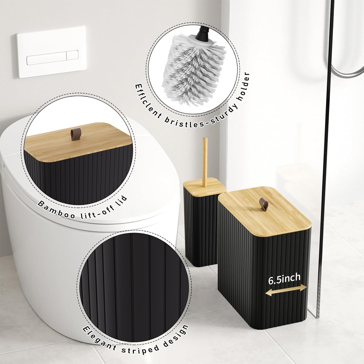 Bathroom Accessory Set - Black Bathroom Set, 12PC Bathroom Accessories Set, Black Bathroom Accessories Set, Mini Trash Can, Toilet Brush, Trash Can & Soap Dispenser