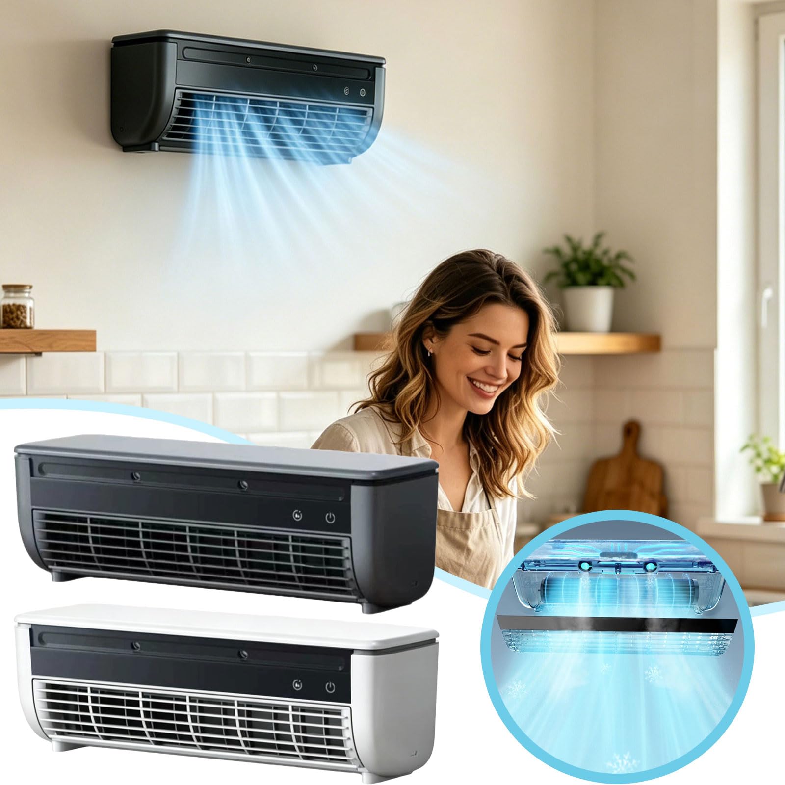 2026 Verbesserter kabelloser Wand-Klimaanlagenventilator, USB wiederaufladbar mit 3 Geschwindigkeiten, super Leistung, tragbarer Klimaanlagen-Ventilator mit Fernbedienung für Schlafzimmer, Zuhause