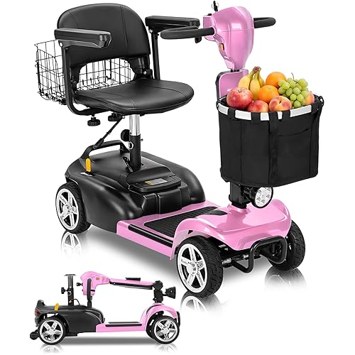 Ecomobi 20-45 Miles 4 Wheels Mobility Scooter for Adults/Seniors, 350W Powered & 8″ tire Electric Wheelchair Device w/Removable Battery with Locator,Rear Tail Lights/Compact Duty Mobile for Elderly