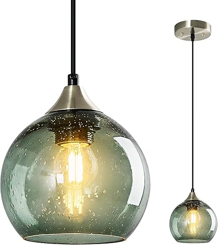 Miniatura 46 de Luces Colgantes de Vidrio Gris Claro Iluminación de Isla de Cocina Luminarias de Luz Colgante Globo Iluminación Colgante Moderna para Dormitorio