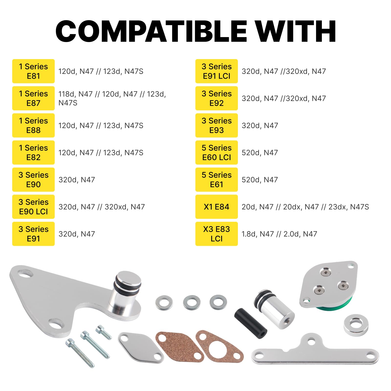 Kit de Vanne EGR pour 2.0 N47S N47 Moteurs Diesel,E81, E87, E88, E82, E90, E91, E92, E93 (inkl. LCI), E60, E61 LCI, X1 E84 et X3 E83 LCI Compatible avec joint de refroidissement EGR Recha
