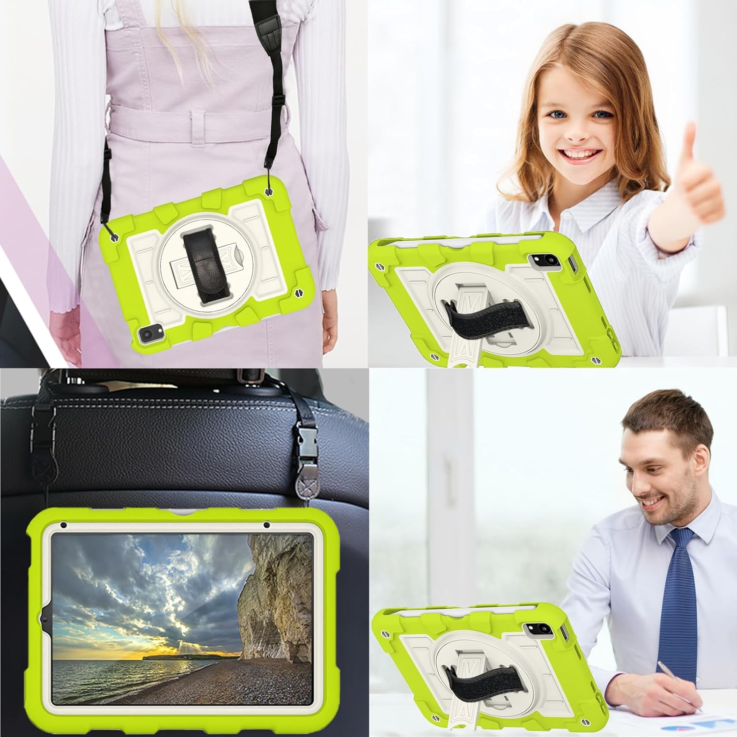 for iPad Mini 7 A17 Pro Case 2024 iPad Mini 6th Generation Case 2021 8.3 Inch Shockproof iPad Mini 7/6 with Protector Rotating Hand Strap + Stand (Love Birds Green)