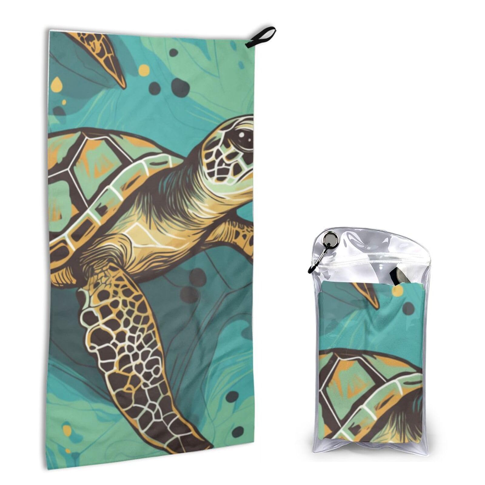BWWHCCTI Quick Dry Hand Towel With Bag - Sea Turtle print Printed Super Absorbent Face Cloth Microfiber Travel Sports Towels 40x80cm