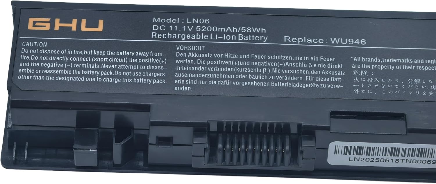 GHU WU946 Laptop Battery 58Wh Replacement for Dell Studio 1535 1536 1537 1555 1557 1558 PP33L PP39L, Compatible with WU965 WU960 KM958 312-0701