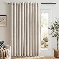100BlackoutShield 100% Blackout Linen Sliding Door Curtains, Thermal Insulated Cream Panel 100x84" for Living Room Privacy