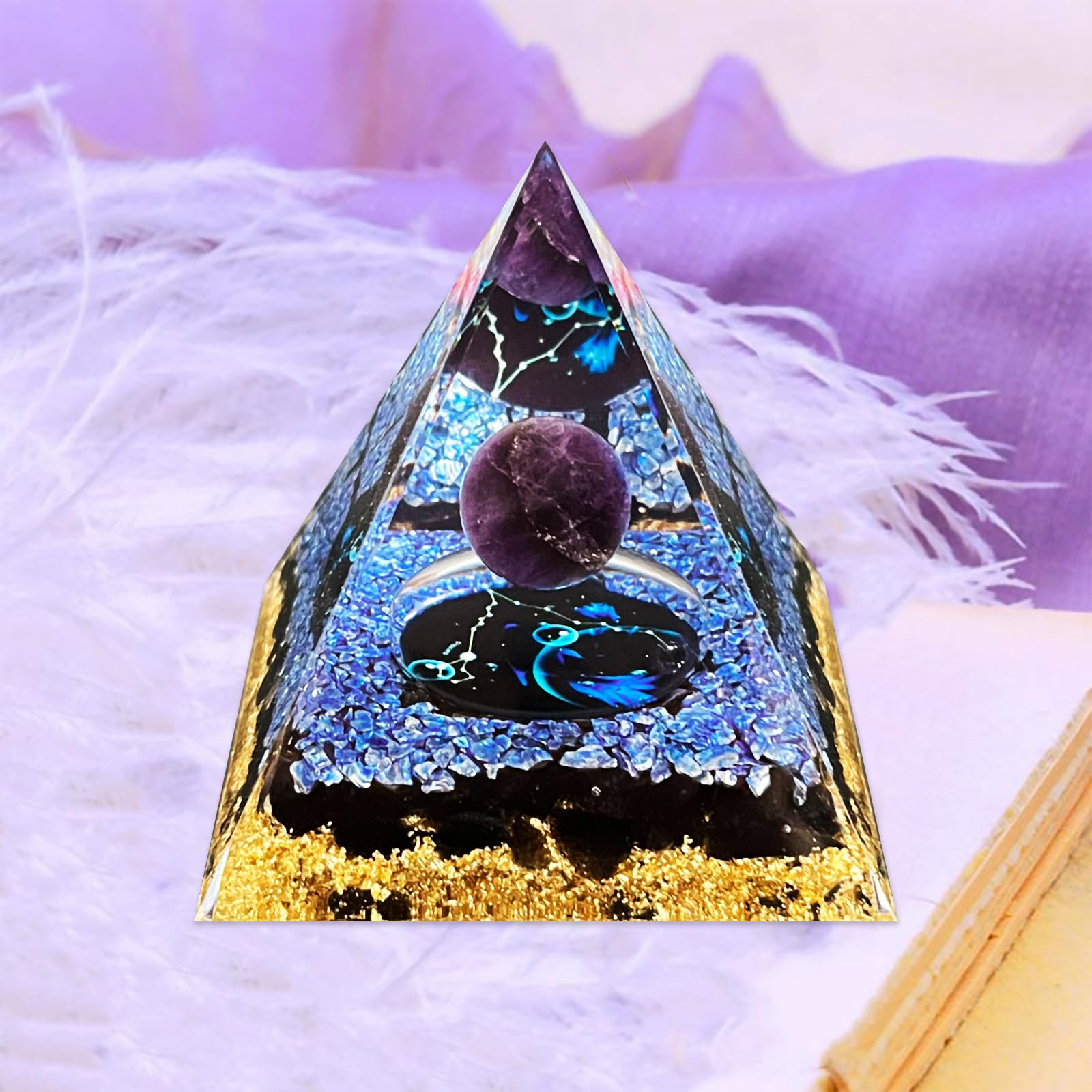 Crystal Pyramid,Zodiac Orgone Pyramid, Healing Crystal, Postive Energy Crystal Healing for Yoga, Meditation, Stress Reduce (Pisces)