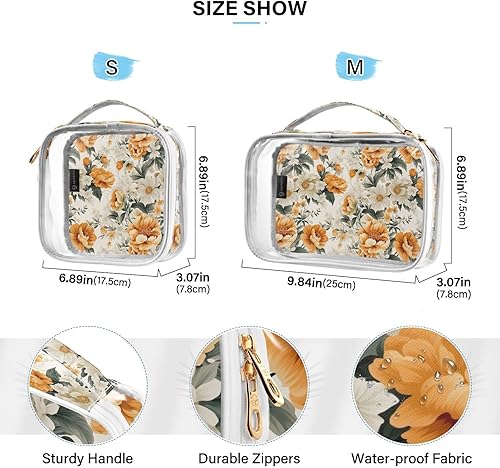 Miniatura 4 de Floral Flower Clear Toiletry Bag for Traveling,2 Pack Makeup Cosmetic Bag with Zipper,Travel Bag for Toiletries,Travel Essentials 21215272