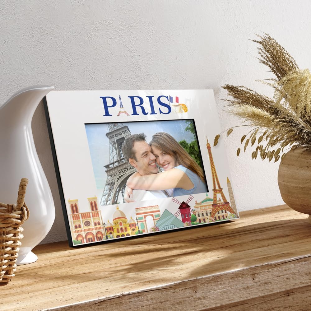 KATE POSH Paris Picture Frame, Paris Family Vacation, Wedding, Engagement, Paris Decor, Eiffel Tower Picture Frame (5x7-Horizontal)