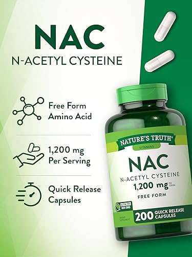 Miniatura 5 de Nature's Truth Suplemento NAC  N-acetil cisteína  1,200 mg  200 cápsulas  Aminoácido en forma libre  Suplemento sin OMG y sin gluten