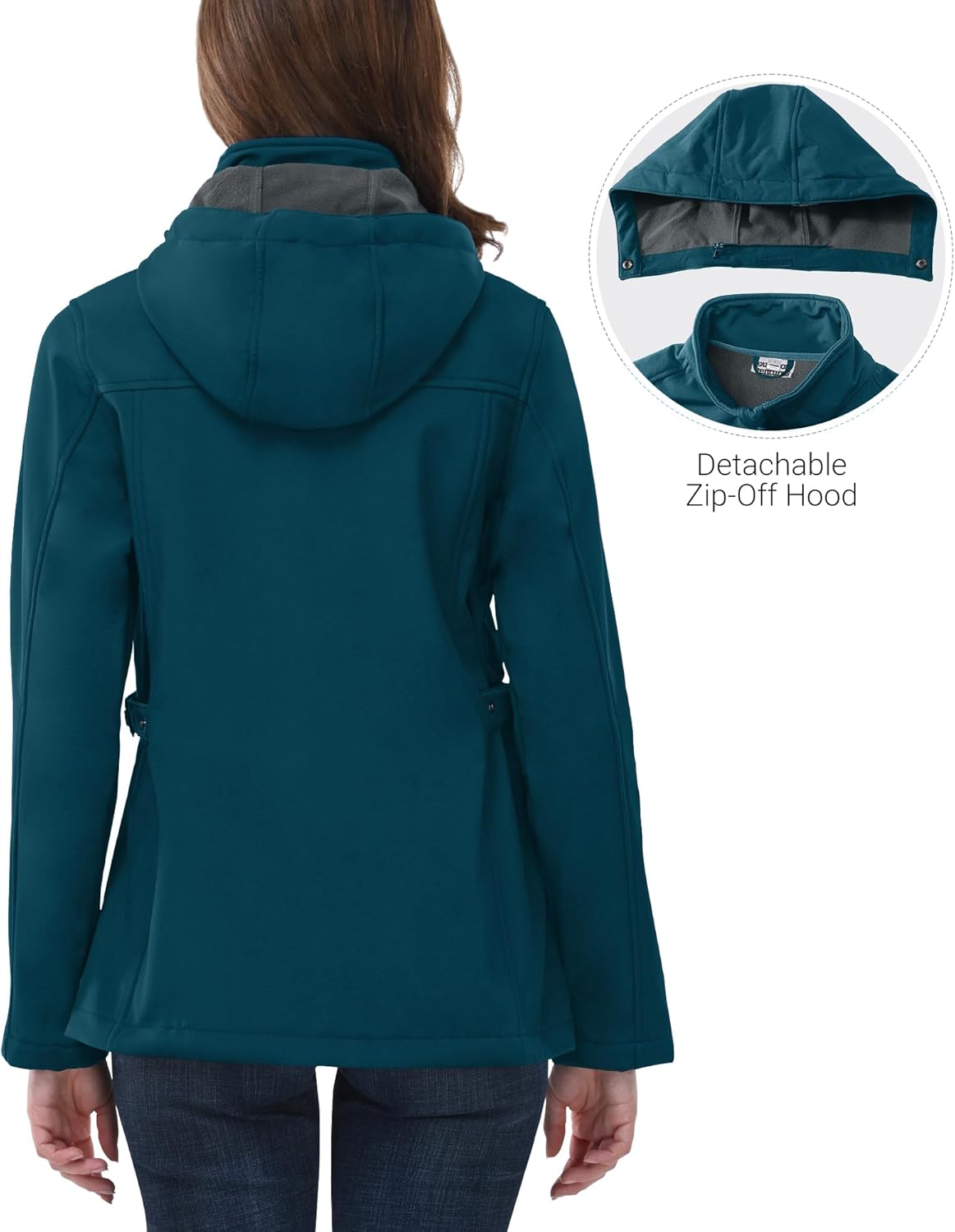 Outdoor Ventures Women's Softshell Jacket with Removable Hood, Insulated Windbreaker Waterproof Warm Fleece Lined Coat - Image 2