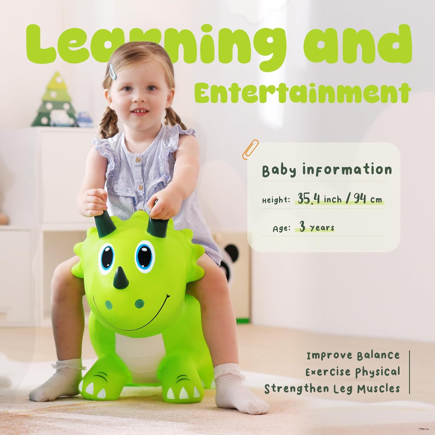 EVERICH TOY Kids Dinosaur Bouncy Animal Toys, Inflatable Triceratops Bouncer, Ride on Bounce Hopper, Indoor Outdoor Activity Birthday Gift for 18 Months 2 3 4 Years Old Boys