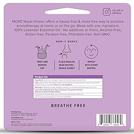 MOXE Lavender Essential Oil Nasal Inhaler, Therapeutic No-Mess Aromatherapy, Relaxation, Naturally Calming, Before Sleep Routine, Uplifts Mood, Pure and Undiluted, Made in USA (1 Pack)