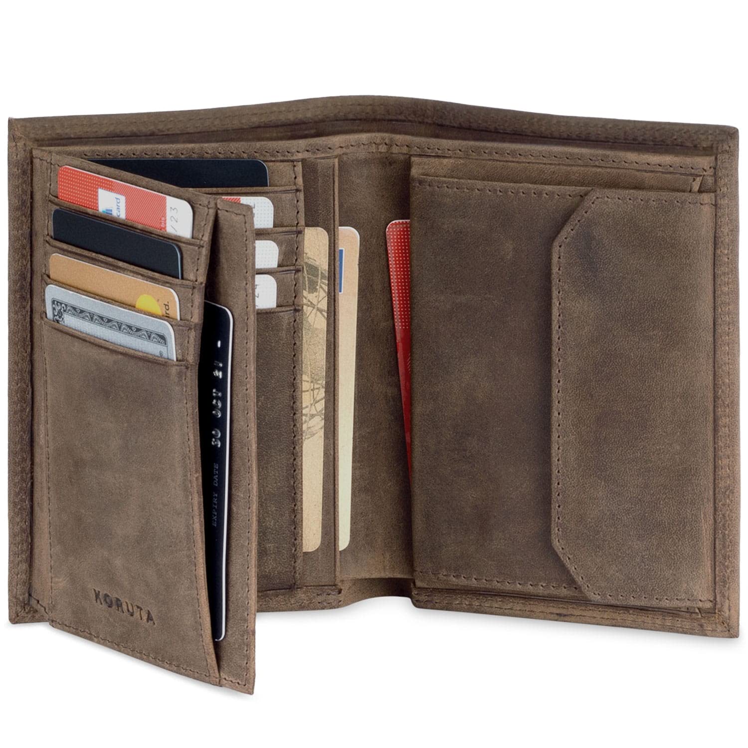 KORUTA 남성용 가죽 지갑 RFID 보호 대형 지갑 동전 수납칸 13칸 남성용 가죽 지갑 지갑 브라운 빈티지 HOCHFORMAT  모던-Freehip.co.kr