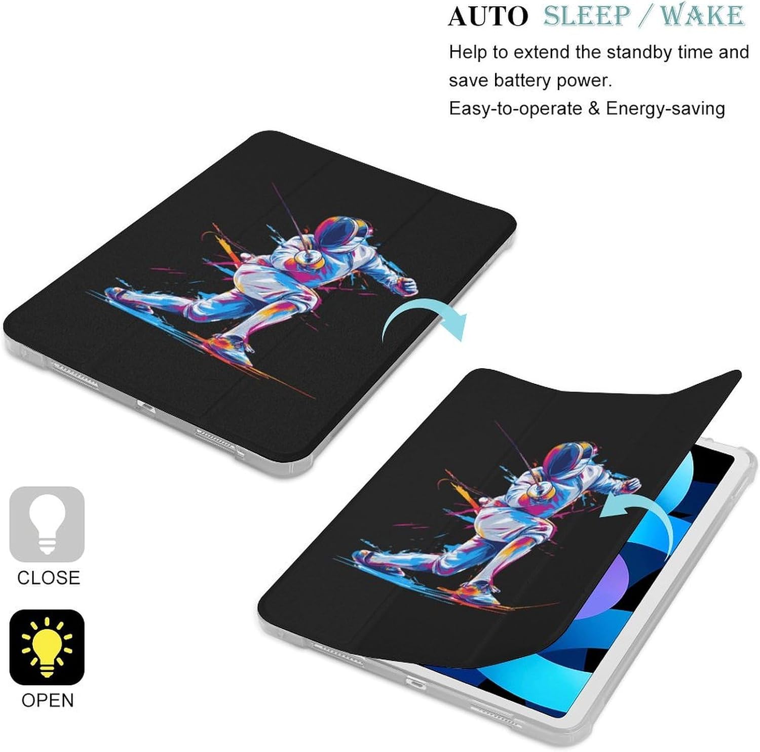 Novelty Fencing Colorful Trifold Case Compatible with IPAD Series image 3