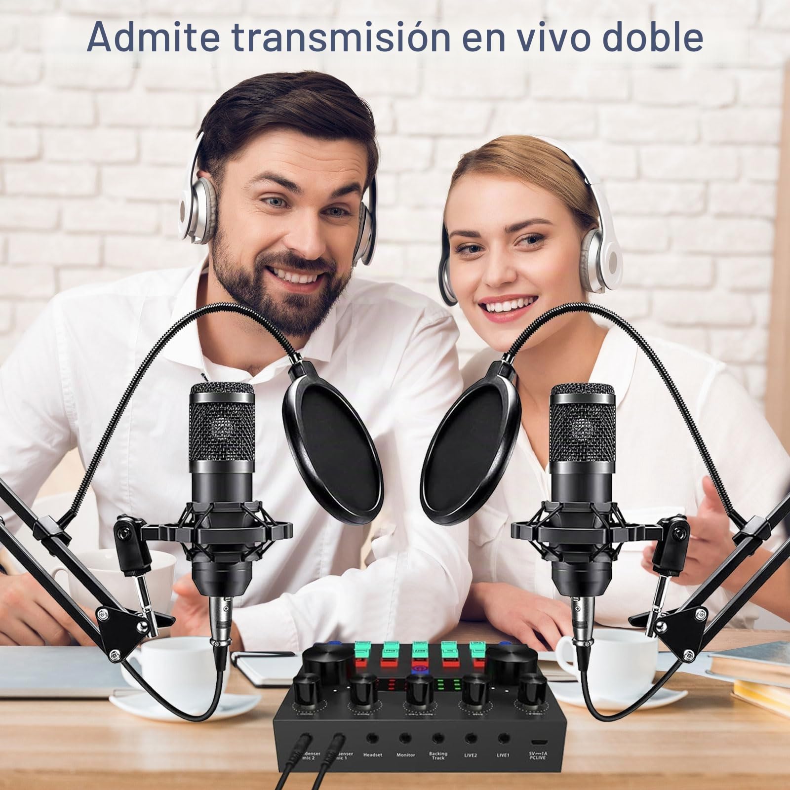 ALPOWL Paquete de Equipo de Podcast para 2, Micrófono Podcast，Cambiador de Voz y micrófono de Condensador, Set de micrófonos para Podcast para Gamers, podcasting, grabación, Canto y Streaming