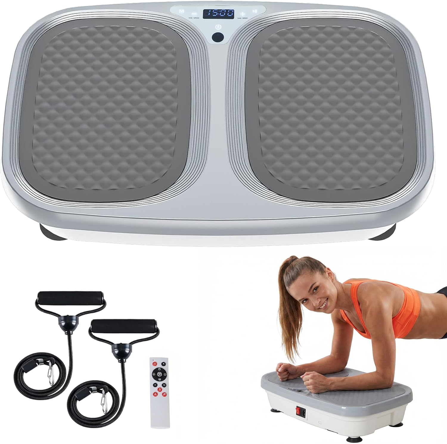 Vibration Plate Exercise Machine, 120 Levels Full Body Workout, LED&Pull Ropes&Remote&280Lbs Capacity, Weight Loss, Muscle Toning