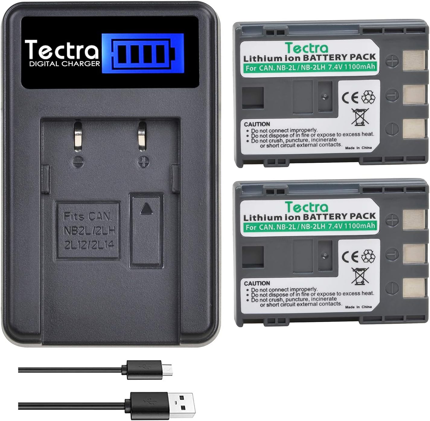 2-Pack NB-2L NB-2LH Battery + Rapid LCD Display USB Charger for Canon PowerShot G7 G9 S30 S40 S45 S50 S60 S70 S80 DC410 DC420 VIXIA HF R10 HF R100 HF R11 EOS 350D 400D Digital Rebel XT XTi