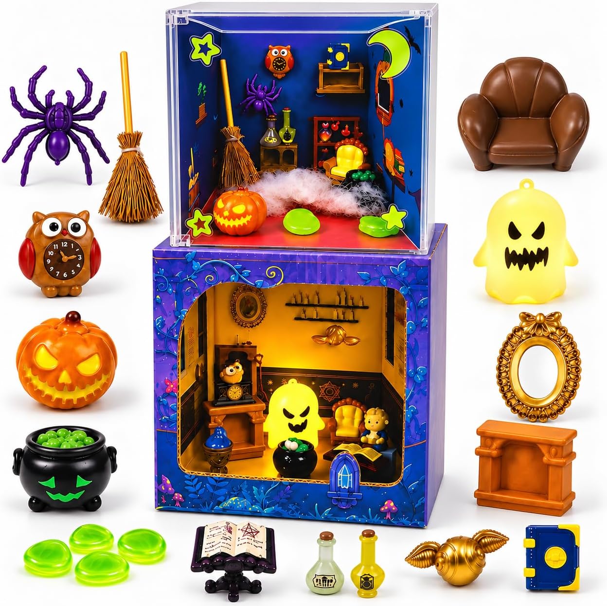 AGENTLAN Halloween Miniature House Kit, Stackable DIY Haunted House Set