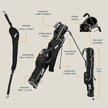 Sunday Golf - Lightweight Sunday Golf Bag with Strap and Stand - Easy to Carry and Durable Pitch n Putt Golf Bag - Golf Stand Bag for Driving Range, Par 3 and Executive Courses - 80cm