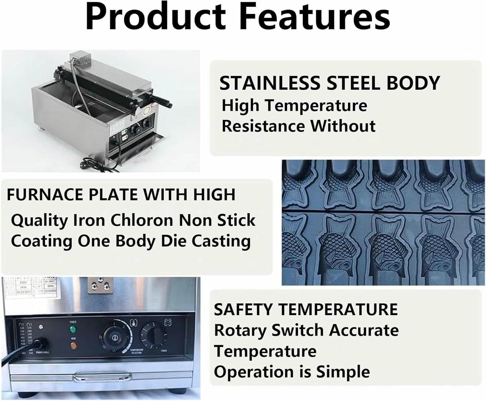 Mini máquina para Hacer gofres con Forma de pez, máquina Comercial para Hacer gofres con Forma de pez con 12 moldes, Temporizador y Control de Temperatura, Tiendas de Aperitivos,