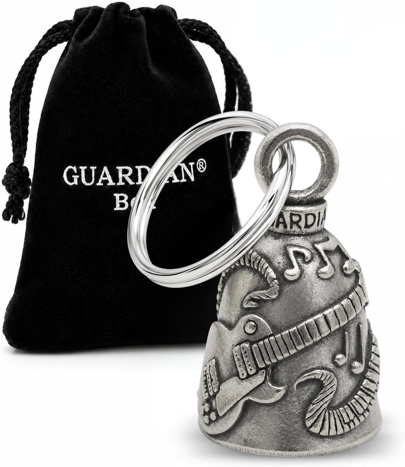 Good Luck Bell w/Keyring & Black Velvet Bag | Motorcycle Bell | Lead-Free Pewter | Made in USA