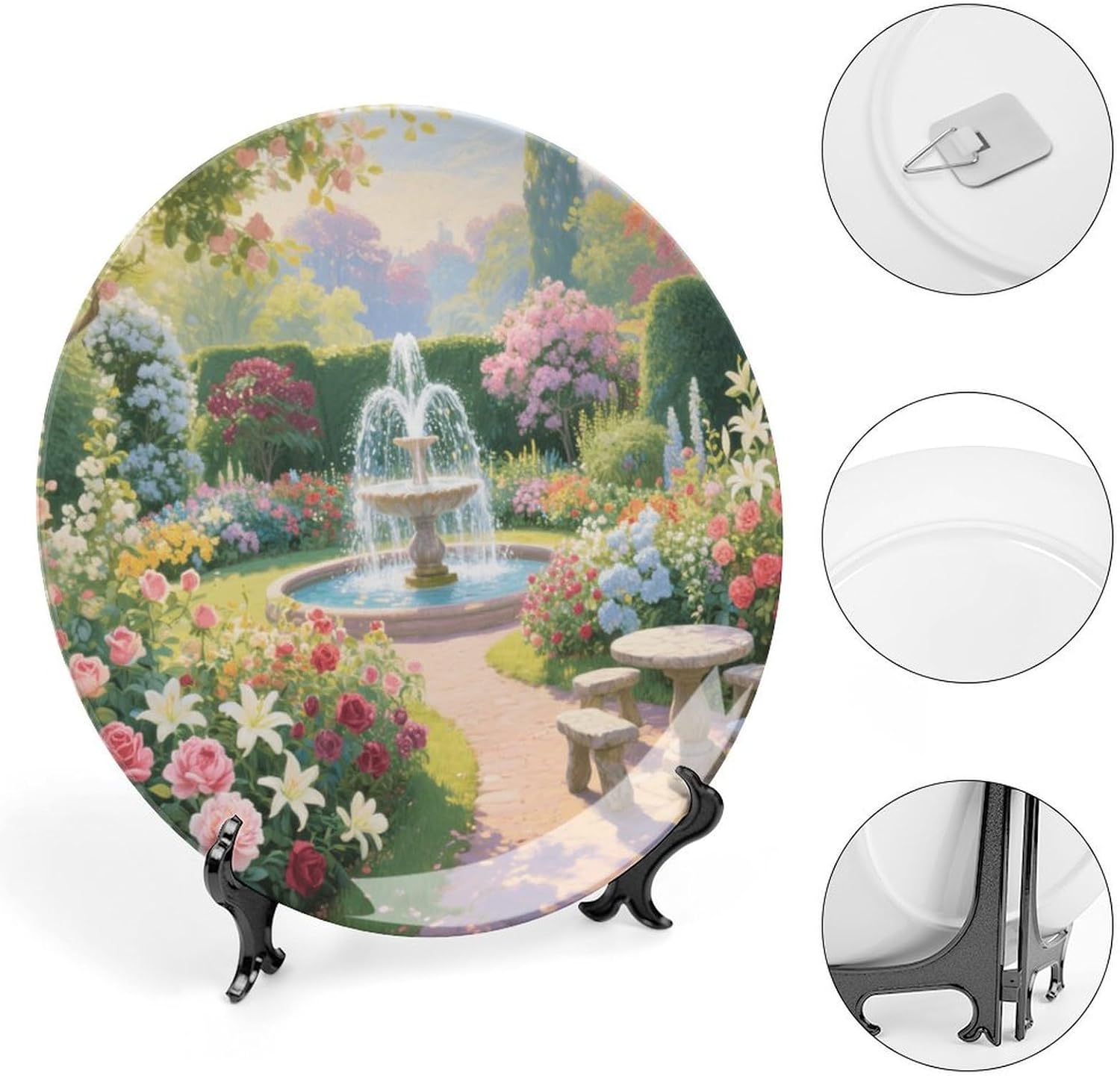 Bone China Decorative Plates Summer Garden Ceramic Decorative Plate Wall Decor with Display Stand Ceramic Ornaments for Wall Hanging Decoration