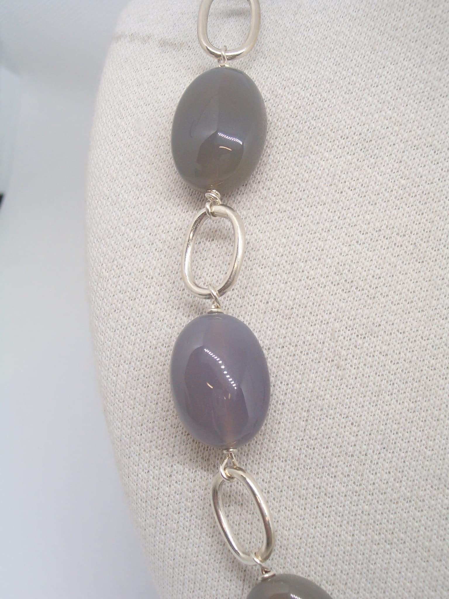 Collana in Argento 925 e Agata Grigia Naturale - Girocollo con Pietre Dure - Chiusura con Moschettone