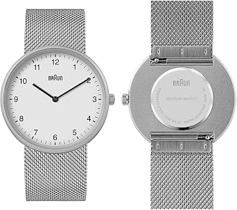 Braun 2 Hand Analog Quartz Watch with Additional Silicone Rubber Strap Quick Release Spring Bars 38mm