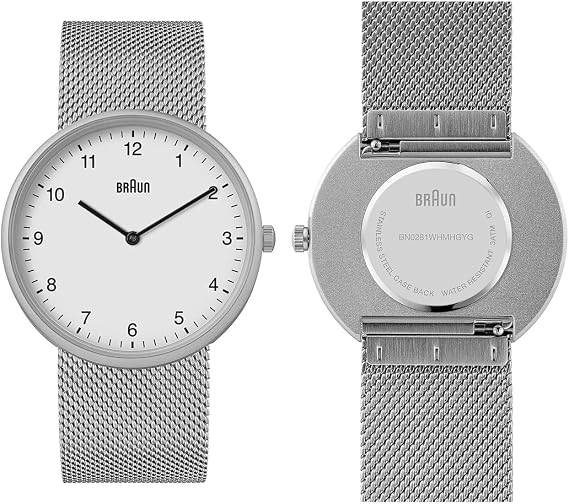 Braun 2 Hand Analog Quartz Watch with Additional Silicone Rubber Strap Quick Release Spring Bars 38mm