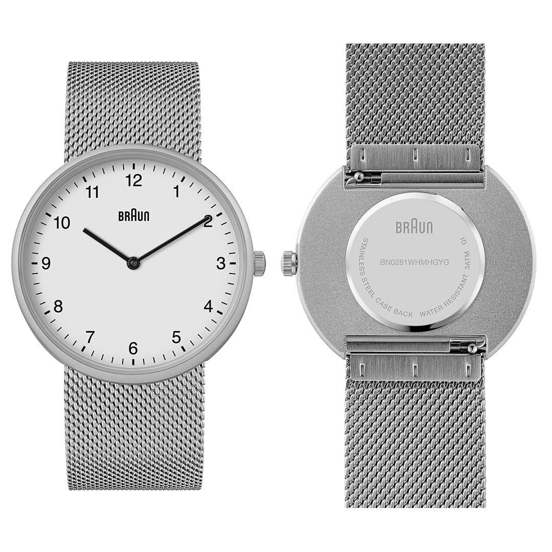Braun Orologio analogico al quarzo a 2 lancette con cinturino aggiuntivo in gomma siliconica, anse a molla a sgancio rapido, 38 mm.