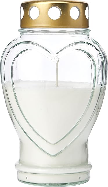 Purple Candle New Glass Heart Memorial Candle, White, 18.5x11x9 cm