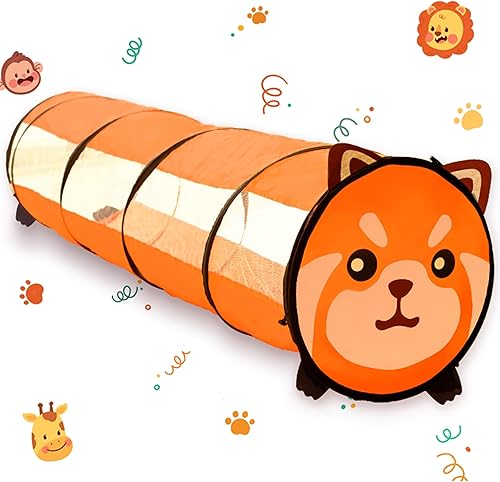 Túnel de juego para niños, panda rojo, túnel de gateo plegable para bebé o mascota con dos ventanas de malla, gran regalo para niños y niñas, túnel