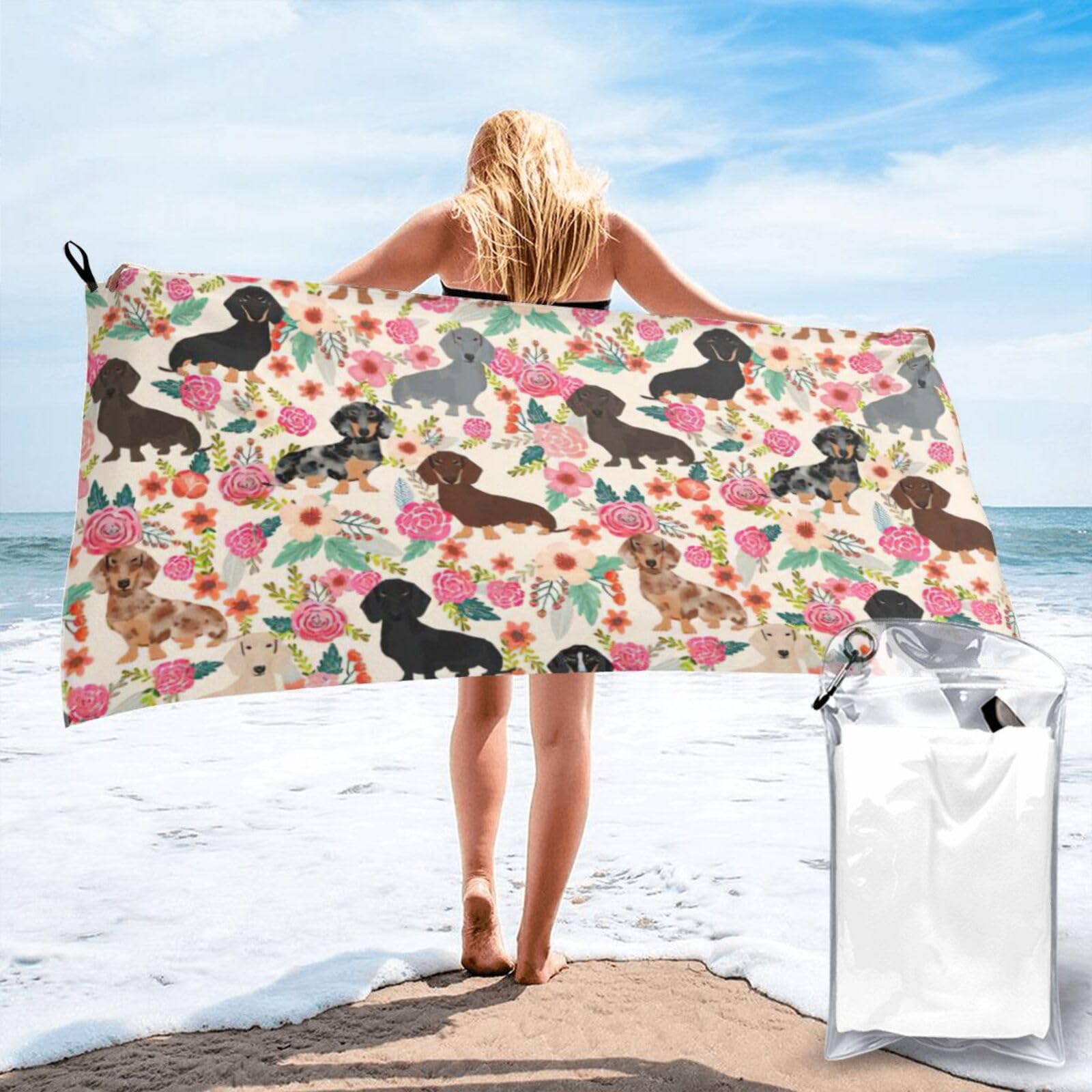 NImongt Dachshund Print Adult Towel Travel Gym Beach Hiking Yoga Camping Lightweight Quick Dry Versatile
