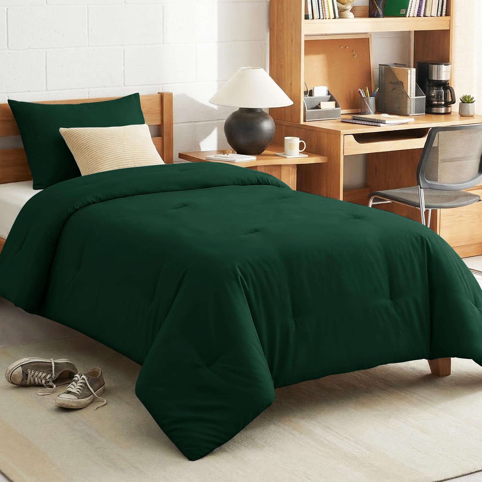 CozyLux Twin Comforter Set Emerald Green, 2 Pieces Twin Extra Long Solid Breathable Bedding Sets College Dorm, Twin XL Luxury Soft Bed Set with Down