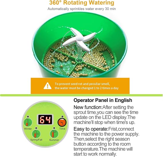 آلة براعم الفاصوليا ، التحكم في وقت شاشة Led ، صانع براعم الفاصوليا الأوتوماتيكية الذكية ، 2 وظيفة الطبقات أداة زراعة الحبوب ذات السعة الكبيرة ، 110 فولت