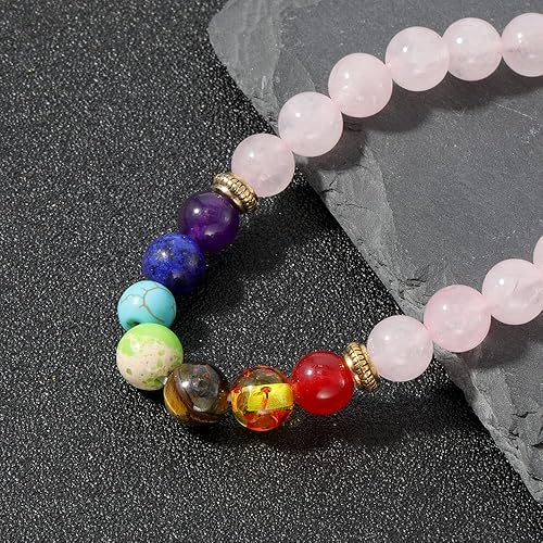 Miniatura 5 de 2 pulseras elásticas de 7 chakras, piedras naturales para yoga, curación, cristales de meditación, relajación, ansiedad, brazalete