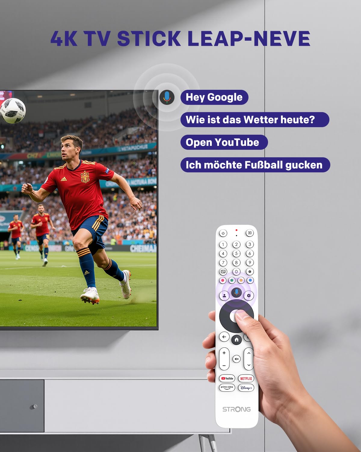 STRONG LEAP-Neve 4K UHD Google TV Streaming Stick Mit Integriertem Google Cast, 2GB RAM + 8GB Flash-Speicher, WLAN 6, Android 12, Ethernet-Anschluss, Dolby Vision & Dolby Audio - Weiß