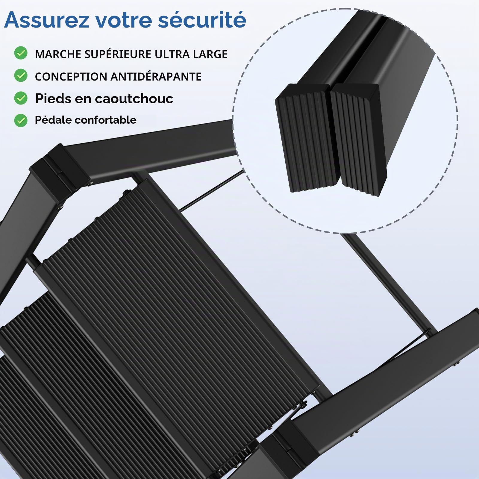 Échelle Aluminium Pliante à 3 Étapes - Antidérapante - Portable - Charge max. 150 kg - Pour Cuisine, Maison, Bureau, Peinture DIY (Noir)
