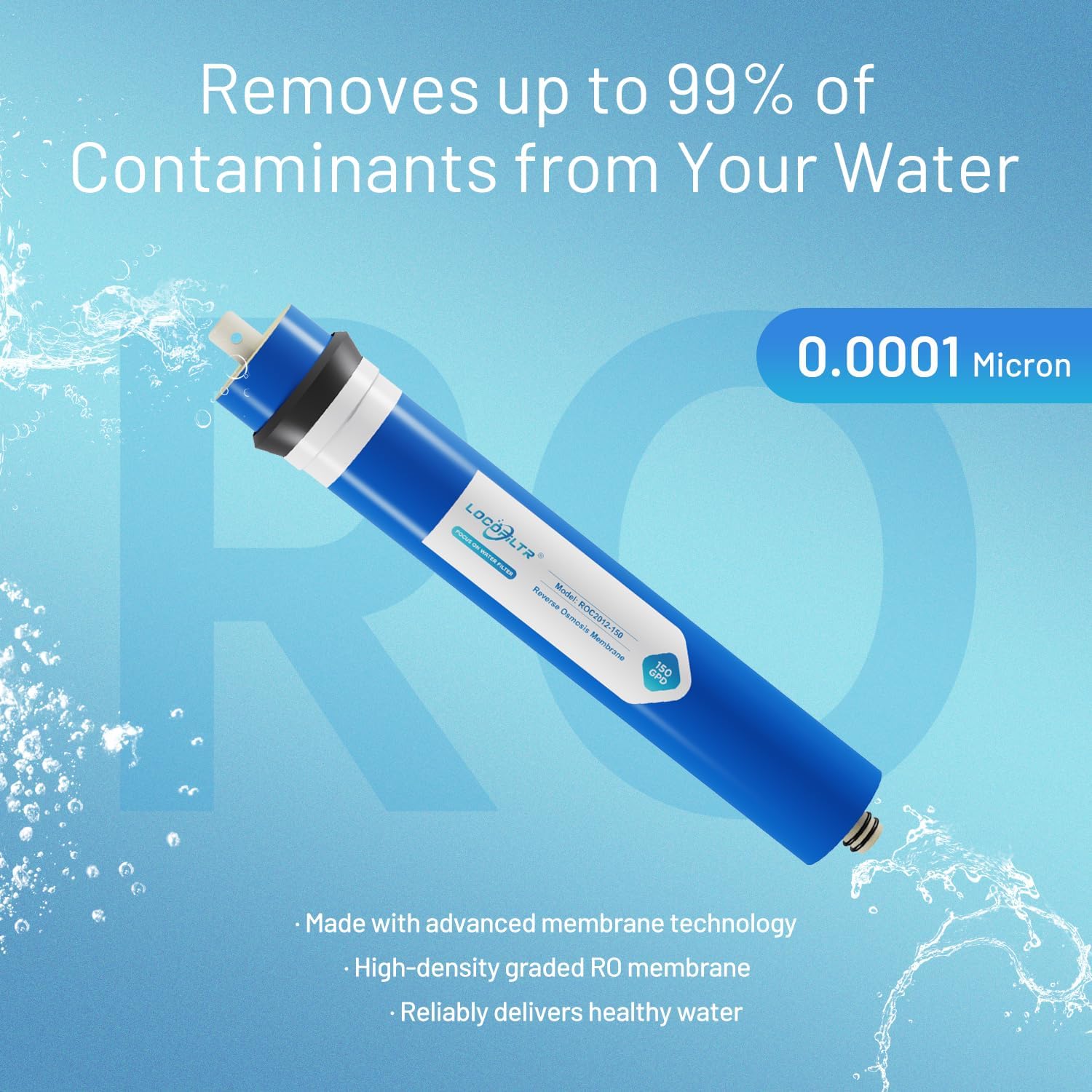 150 GPD RO Membrane Filter Replacement, 12" x 2" Standard Reverse Osmosis Membrane Element for Residential Undersink RO Drinking Water Filtration System (150 GPD)