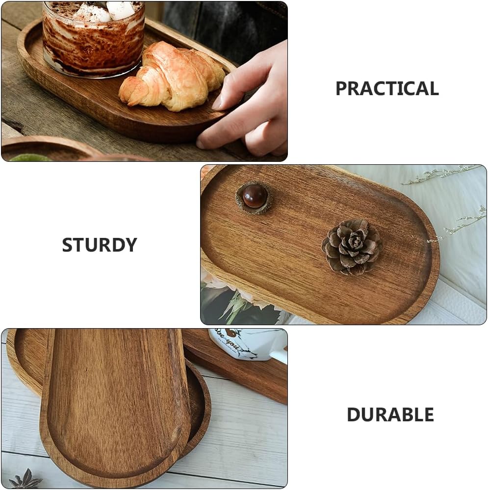 OUNONA Wooden Serving Trays and Platters Set 7.87X4.64 Inch Oval Decorative Wood Tray for Food Display Snack Plates Dessert Serving Dish - Image 8
