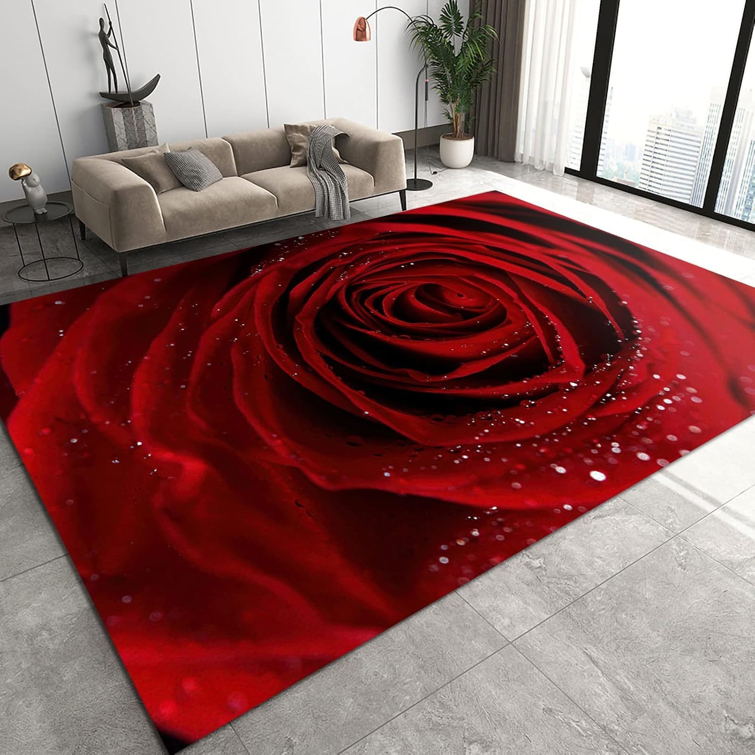 Tapis de chambre plante rose 3d doux et léger pour bureau et entrée moderne