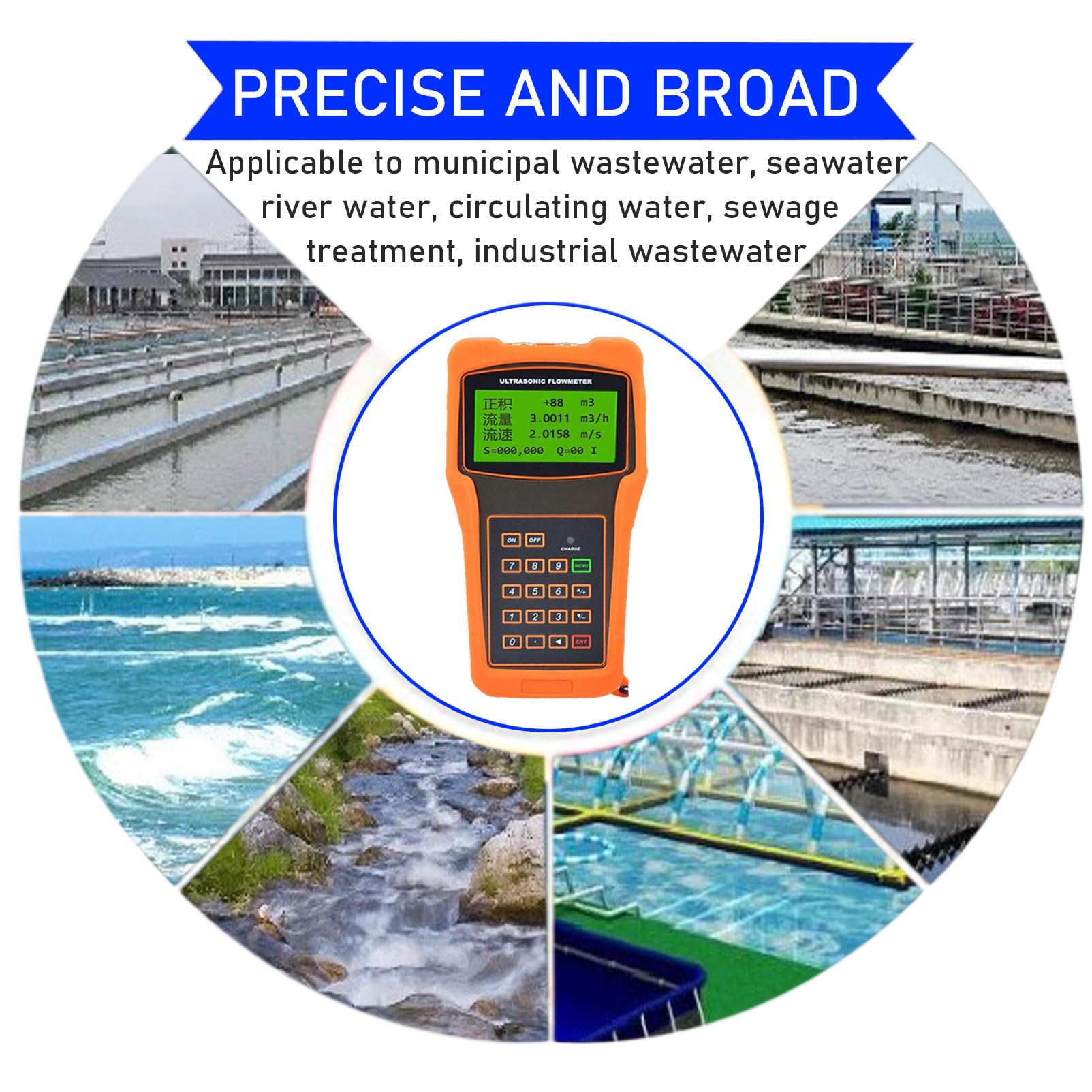Medidor de Flujo Ultrasónico Portátil de Mano Con Sensor de Abrazadera (DN15-DN6000 mm) Medidor de Flujo de Agua Con Transductores de Abrazadera Para Uso Industrial,DN100